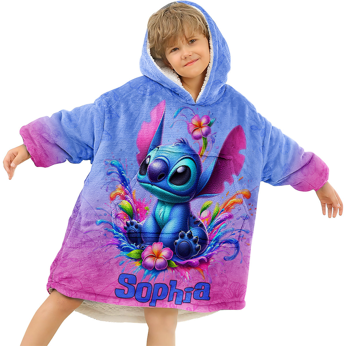 Personalized Stitch Blanket Hoodie Custom Name Gift for Kids Blanket Hoodie GradoCreations