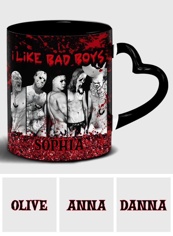 Personalized Heart Handle Mug with 'I Like Bad Boys' Design for Friends Heart Handle Mug GradoCreations