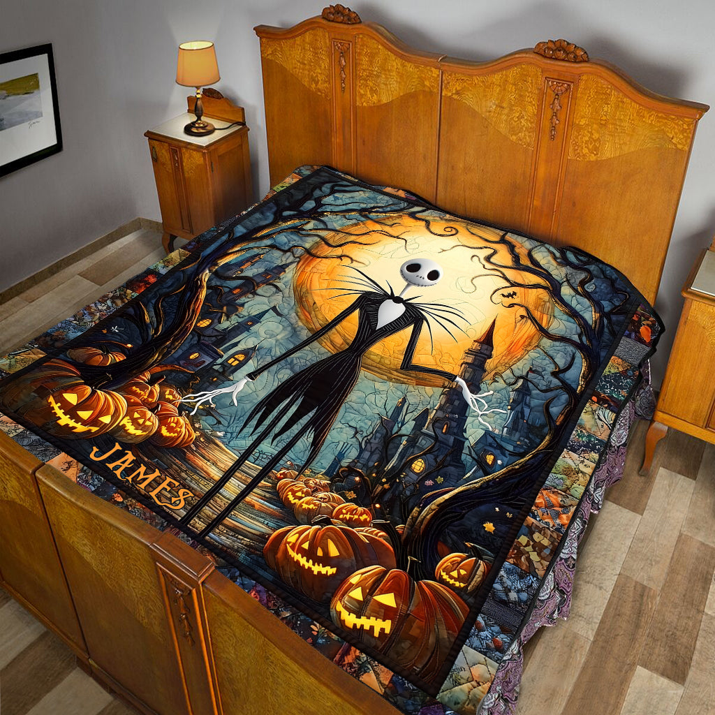 Personalized Nightmare Before Christmas Quilt with Pumpkin King Design Quilt GradoCreations
