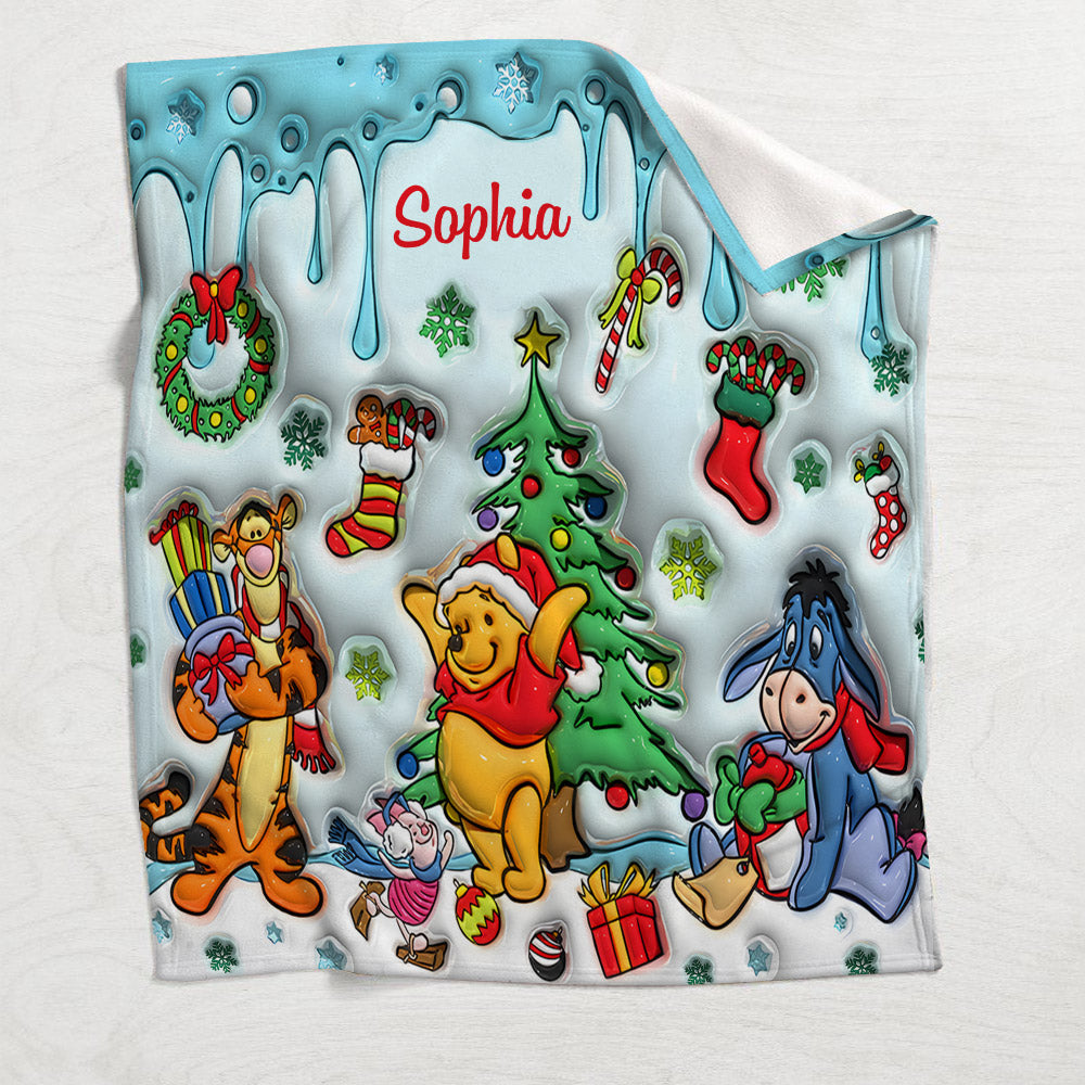 Personalized Holiday Blanket with Disney Characters Custom Name Gift for Kids Blanket GradoCreations