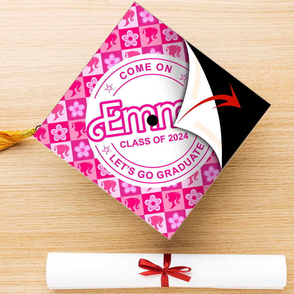 Personalized Graduation Cap Topper Pink Doll Theme Gift for Daughter Cap Topper GradoCreations