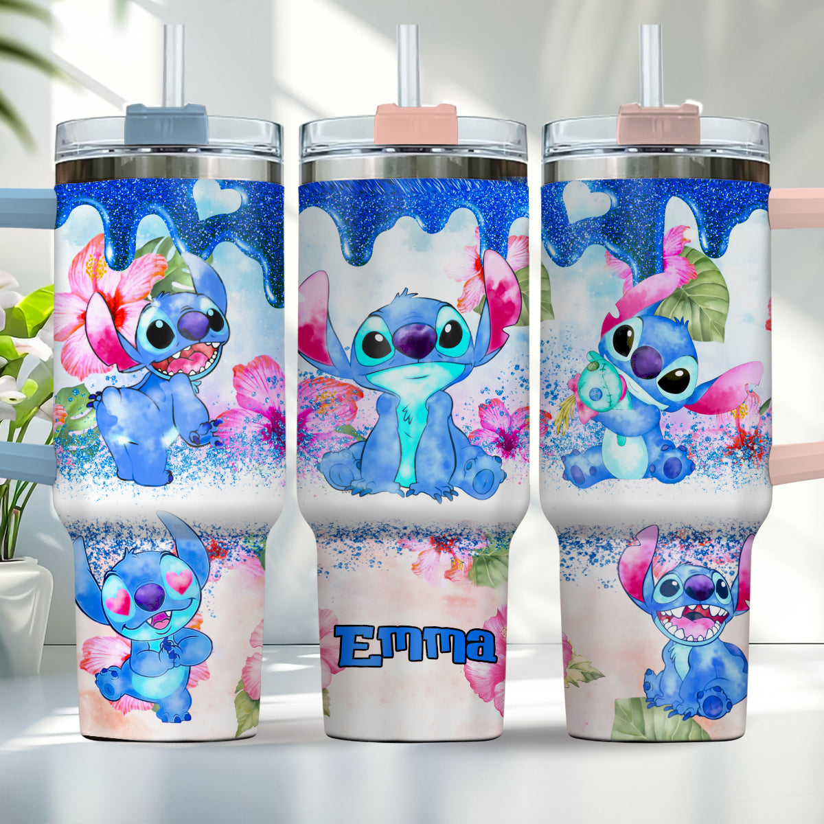 Personalized Tropical Vibe Tumbler With Handle Custom Name Gift Tumbler With Handle GradoCreations