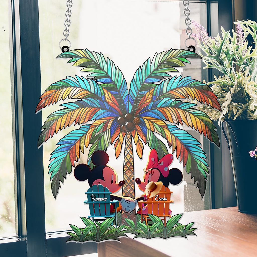 Personalized Palm Tree Suncatcher Ornament Custom Gift for Couple Window Hanging Suncatcher Ornament GradoCreations