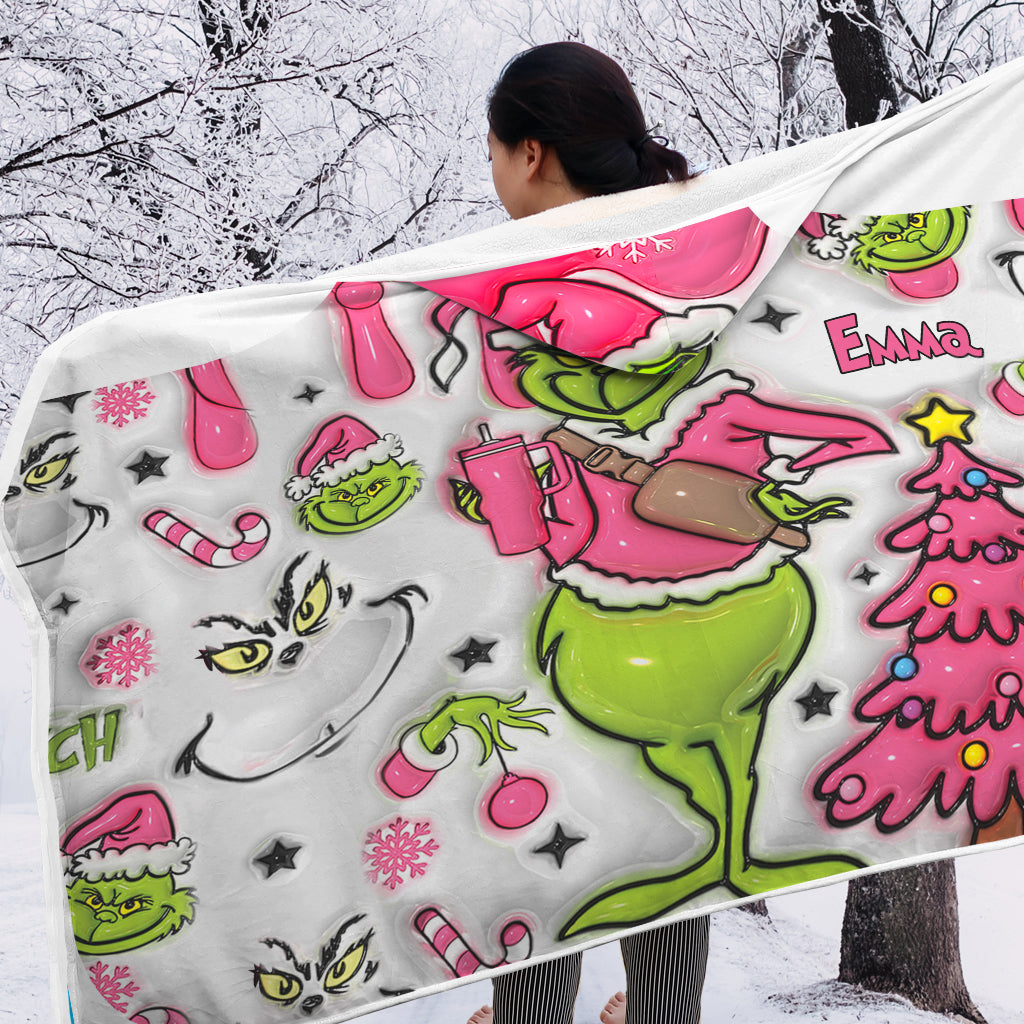 Personalized Grinch Christmas Hooded Blanket Gift for Kids Hooded Blanket GradoCreations