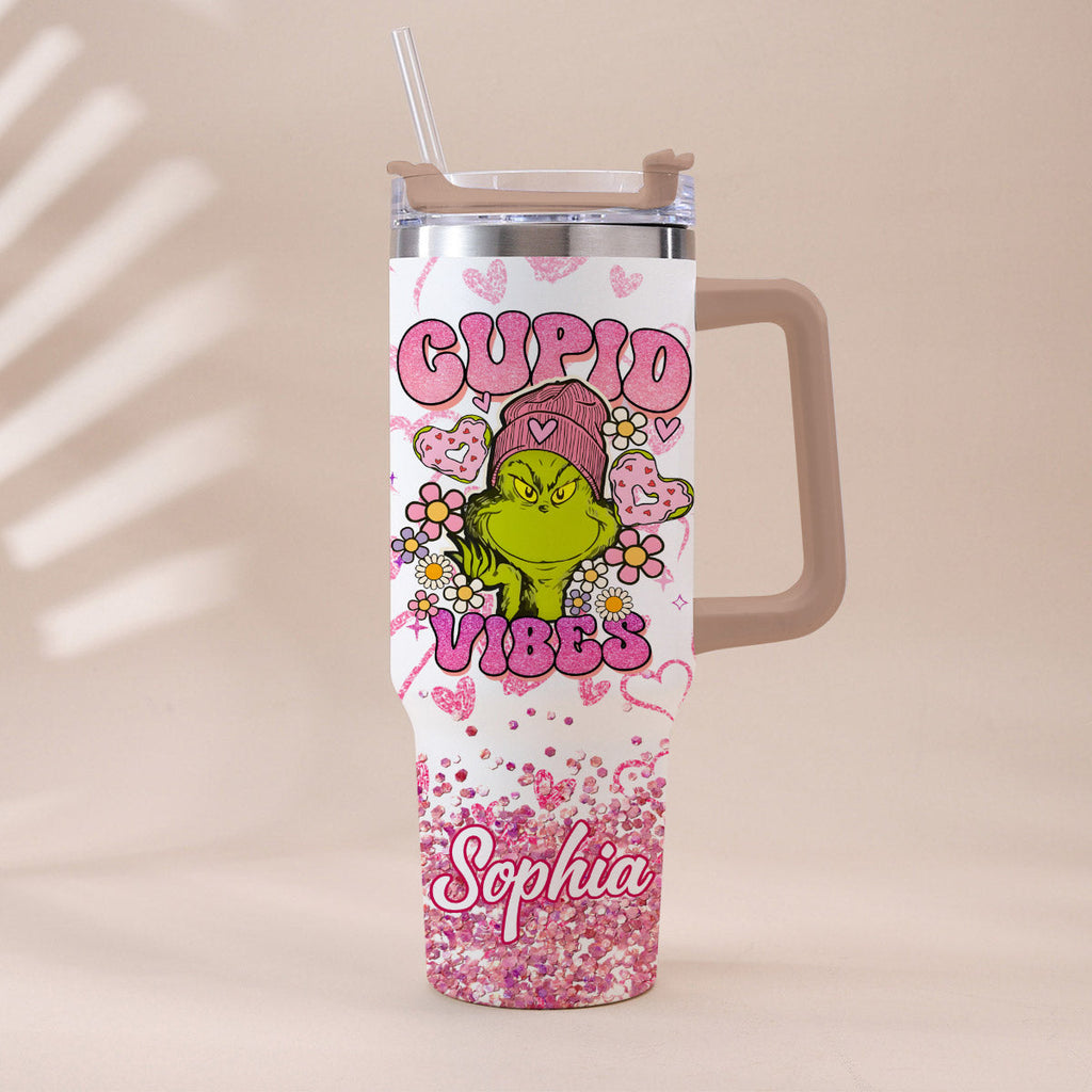 Personalized Cupid Vibes Tumbler with Handle for Christmas Gift Tumbler With Handle GradoCreations