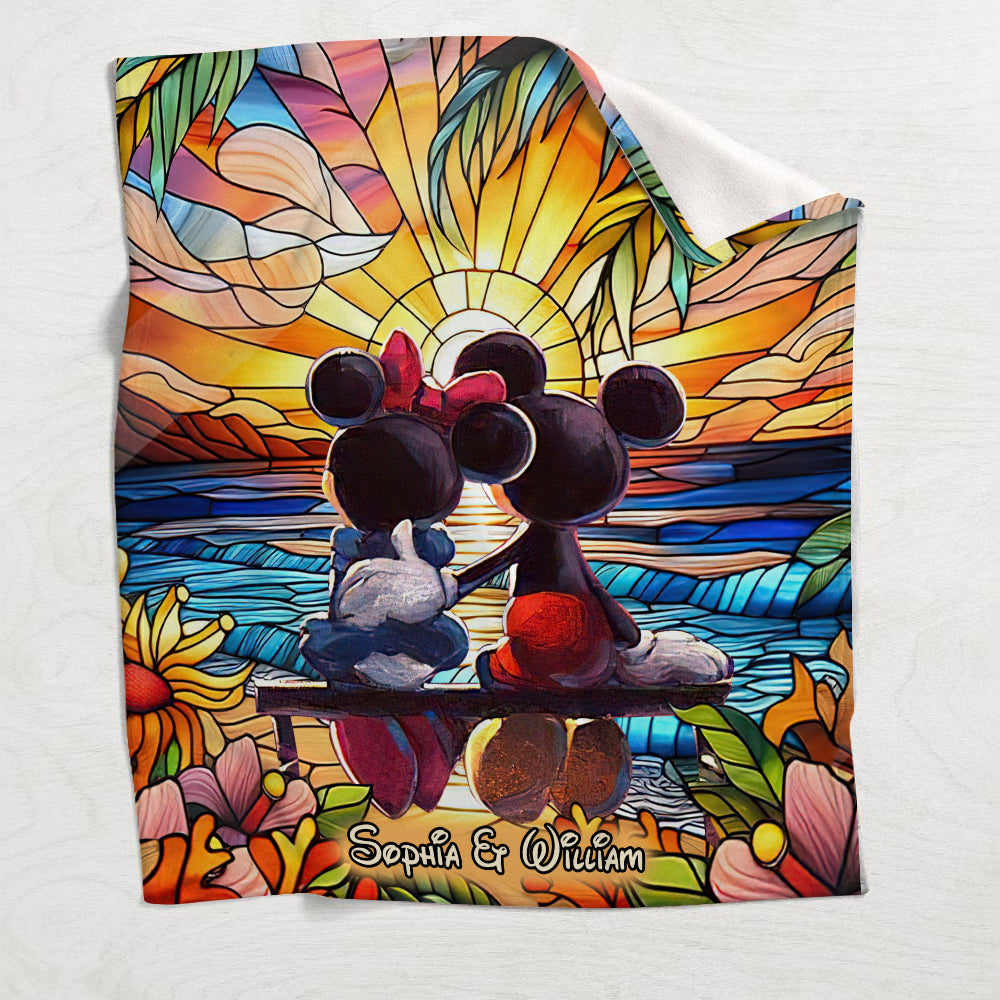 Personalized Romantic Sunset Mouse Blanket Custom Couple Gift Blanket GradoCreations