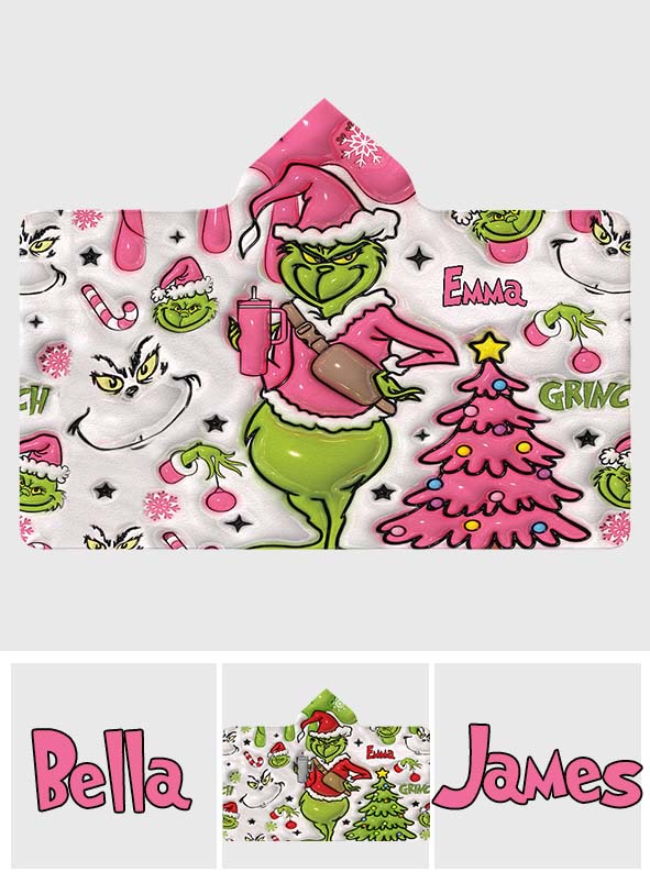 Personalized Grinch Christmas Hooded Blanket Gift for Kids Hooded Blanket GradoCreations