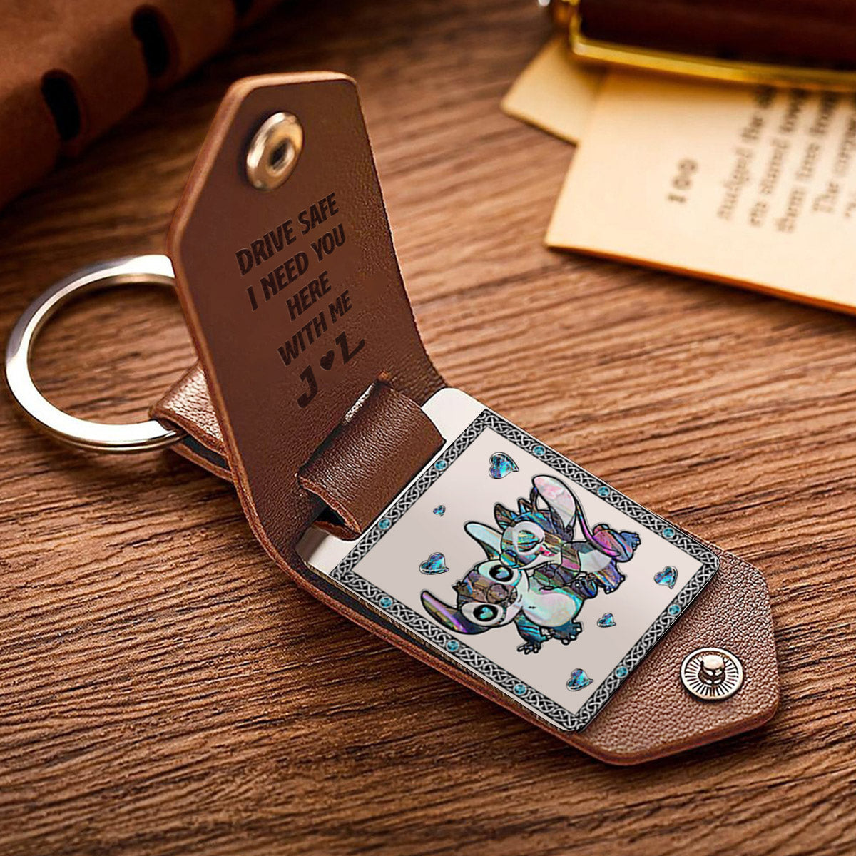 Personalized Ohana Leather Photo Keychain Gift for Couple Leather Photo Keychain GradoCreations