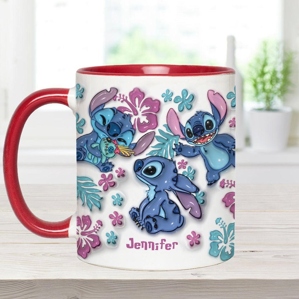 Personalized Accent Mug with Blue Rim Cute Character Design Gift for Mom Accent Mug GradoCreations