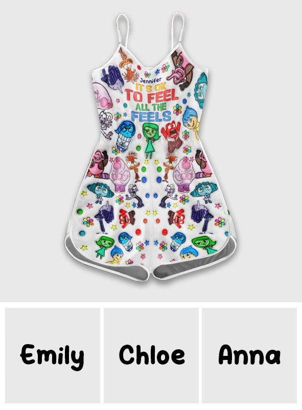 Personalized All the Feels Romper for Women - Cute Cotton Spandex Gift Romper GradoCreations