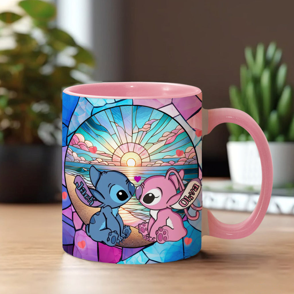 Personalized Ohana Accent Mug with Sunrise Beach Design Gift for Couples Accent Mug GradoCreations