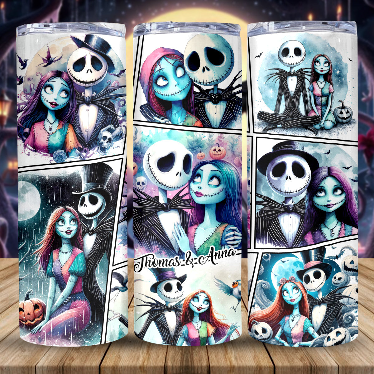 Personalized Nightmare Before Christmas Skinny Tumbler Custom Name Gift for Couples Skinny Tumbler GradoCreations
