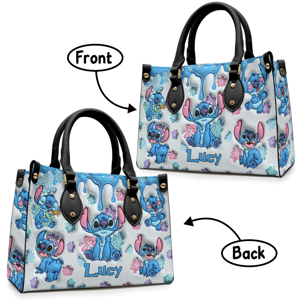Personalized Ohana Leather Handbag Gift for Her - Floral Design Leather Handbag GradoCreations