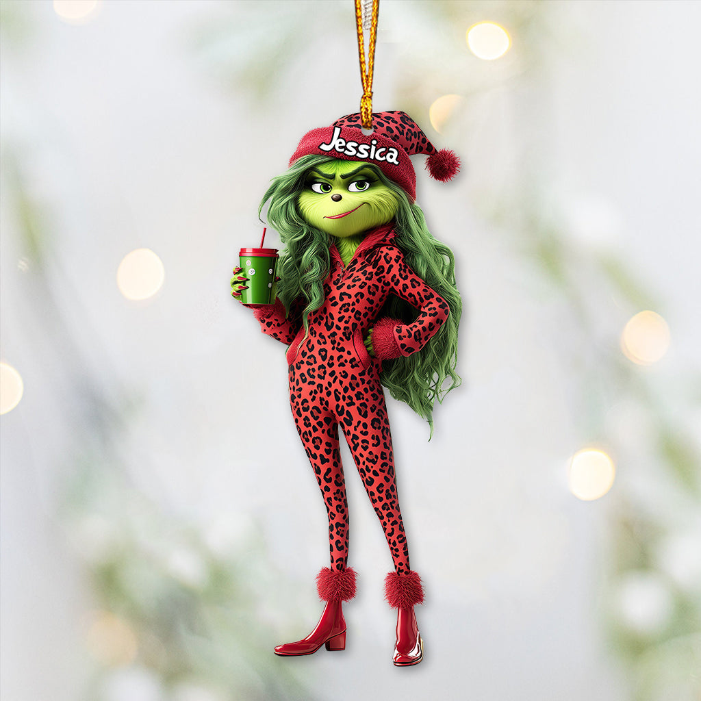 Personalized Grinch Lady Christmas Ornament Custom Gift One-sided Ornament GradoCreations