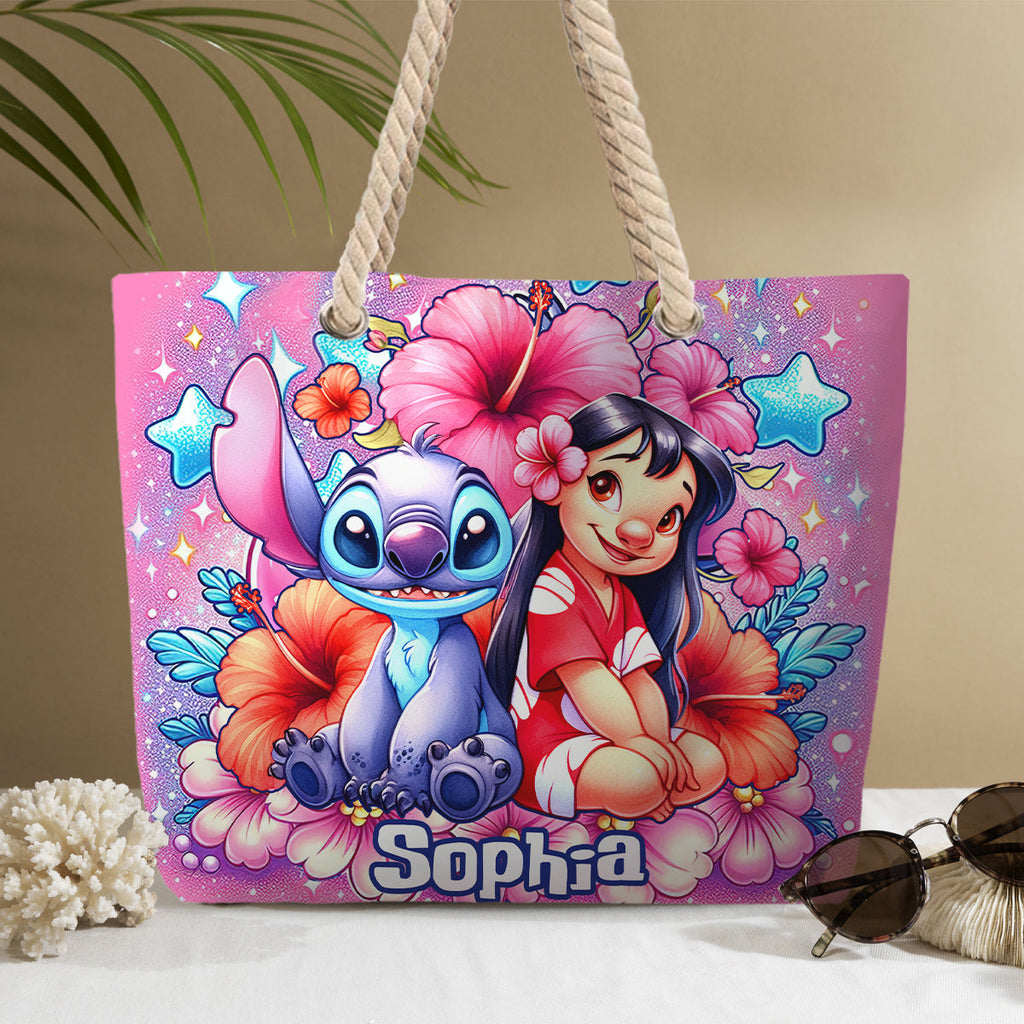 Personalized Cute Bubble Flowers Beach Bag Custom Name for Summer Beach Bag GradoCreations
