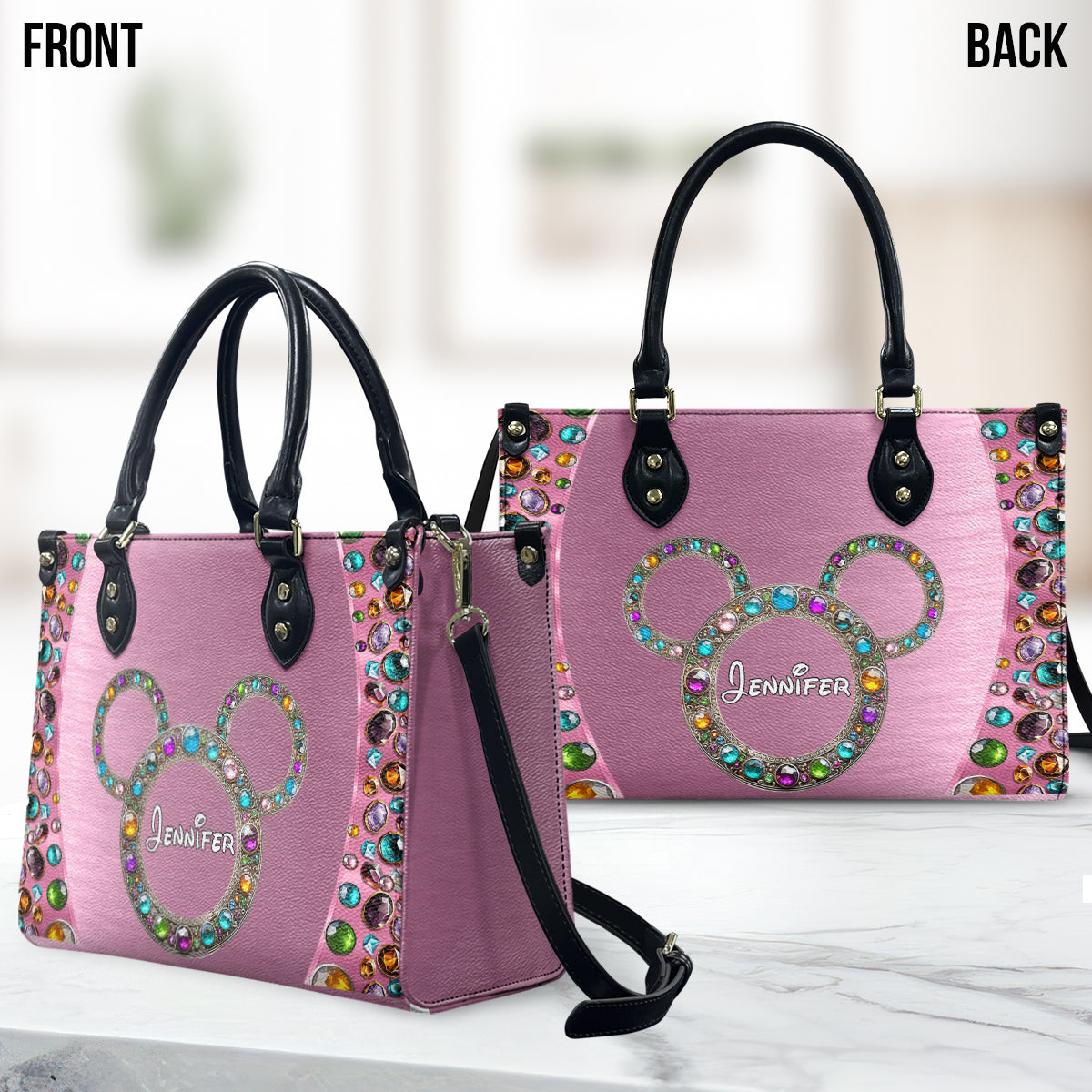 Personalized Pink Leather Handbag with Custom Name for Women Leather Handbag 2 GradoCreations