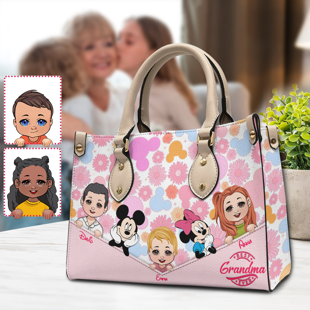 Personalized Leather Handbag Best Grandma Gift with Kids' Faces Leather Handbag GradoCreations