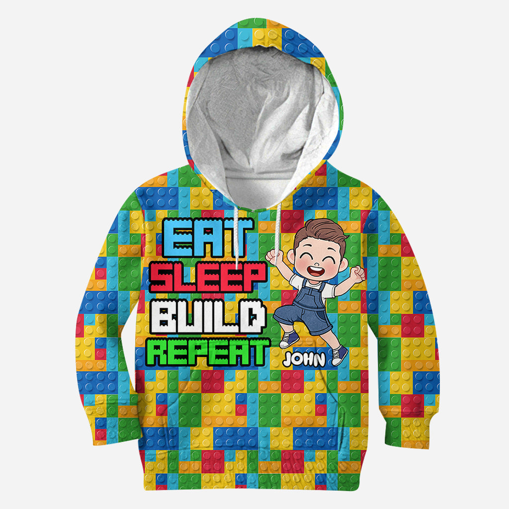 Personalized Fun Kids All Over Shirt with Name – Eat Sleep Build Repeat All Over Shirt GradoCreations