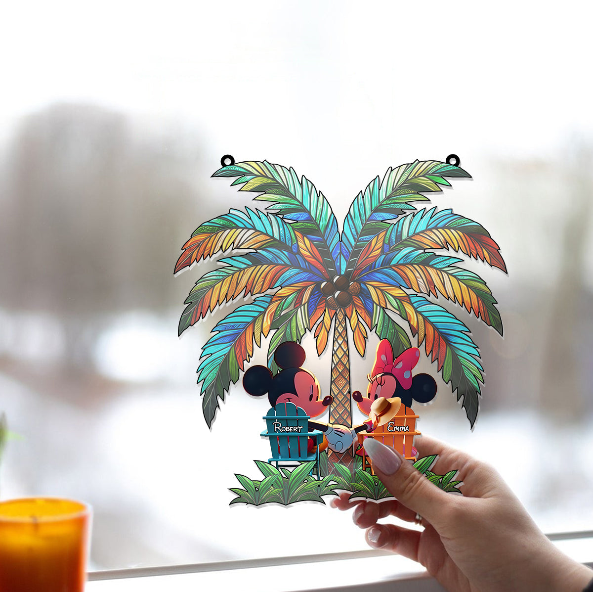 Personalized Palm Tree Suncatcher Ornament Custom Gift for Couple Window Hanging Suncatcher Ornament GradoCreations