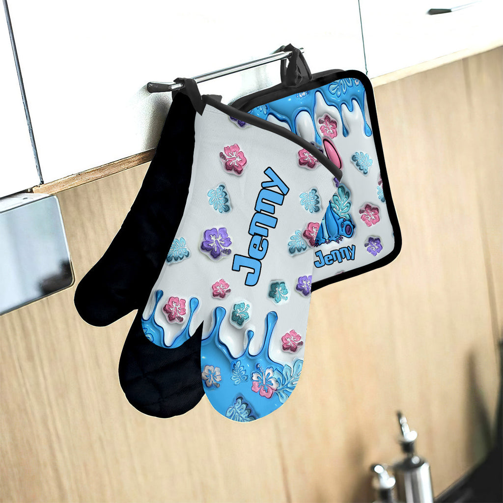 Personalized Ohana Oven Mitts & Pot Holder Set Custom Name Gift for Mom Oven Mitts & Pot Holder Set GradoCreations