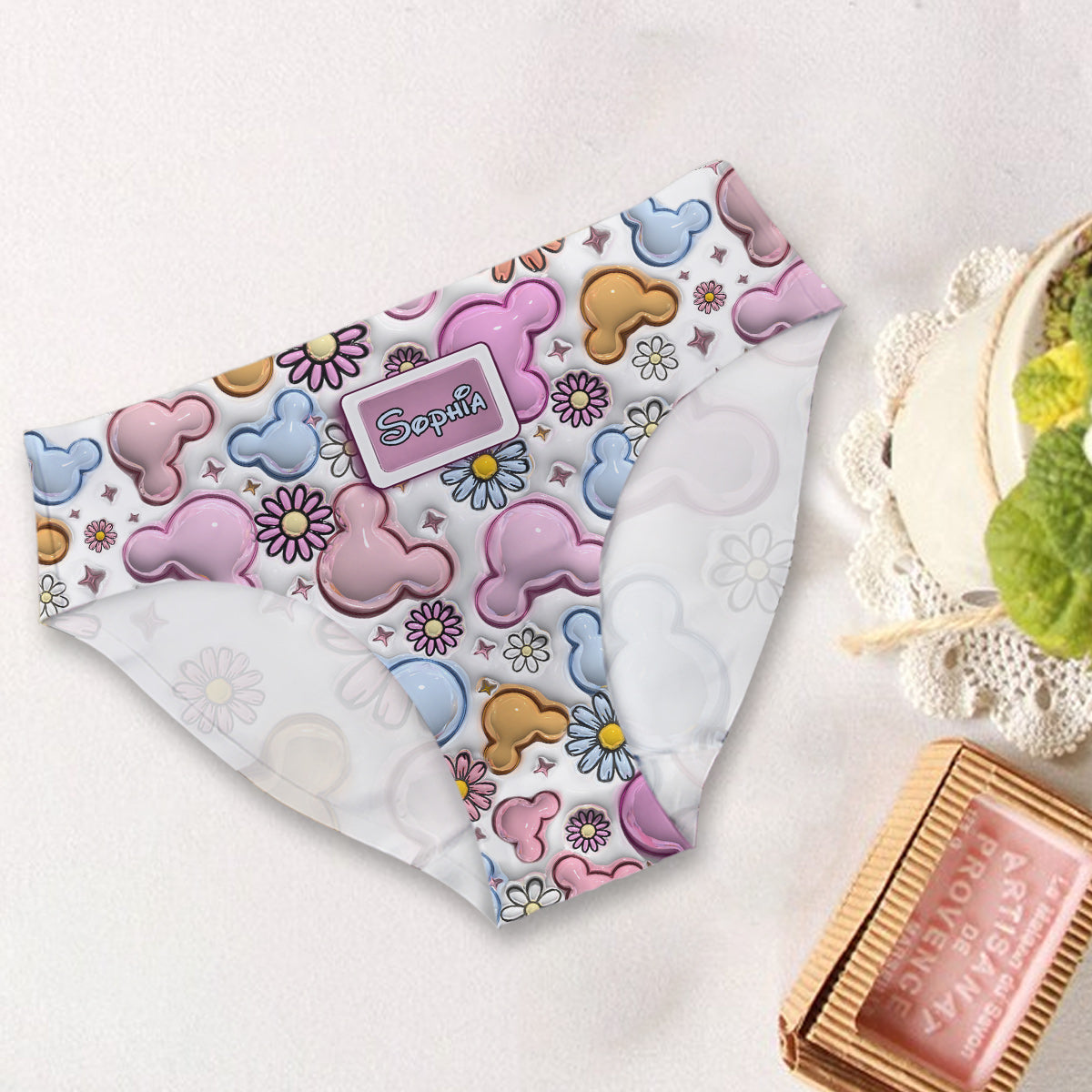 Personalized Cute Mouse Ears Floral Women's Briefs Unique Gift Women Briefs GradoCreations