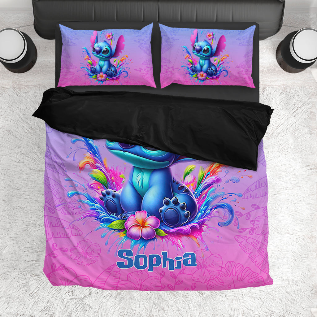 Personalized Blue Stitch Bedding Set Custom Name Gift Idea Bedding Set GradoCreations