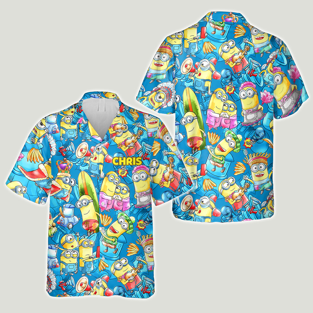 Personalized Hawaiian Shirt with Fun Yellow Monsters, Summer Gift for Family Hawaiian Shirt GradoCreations