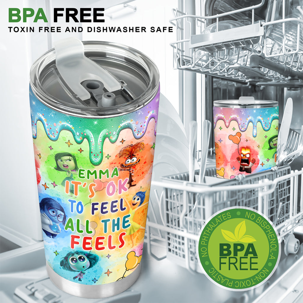 Personalized Tumbler It's Ok To Feel All The Feels Gift for Kids Tumbler GradoCreations