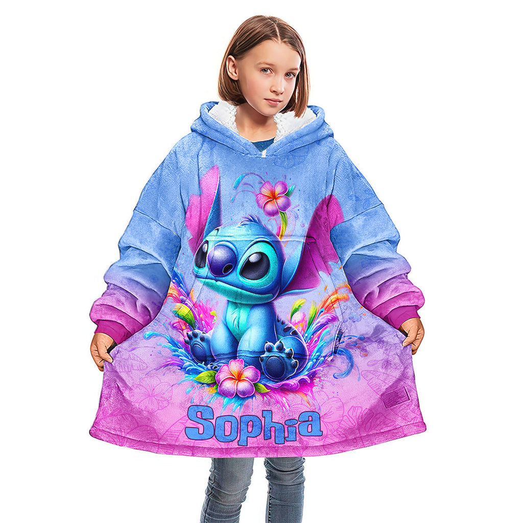 Personalized Stitch Blanket Hoodie Custom Name Gift for Kids Blanket Hoodie GradoCreations