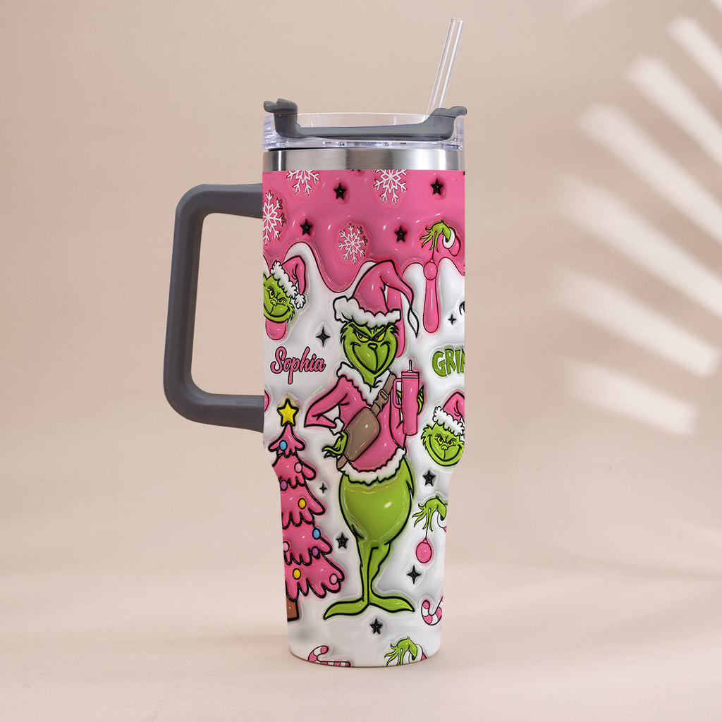 Personalized Grinch Christmas Tumbler with Handle Custom Name Gift Tumbler With Handle GradoCreations