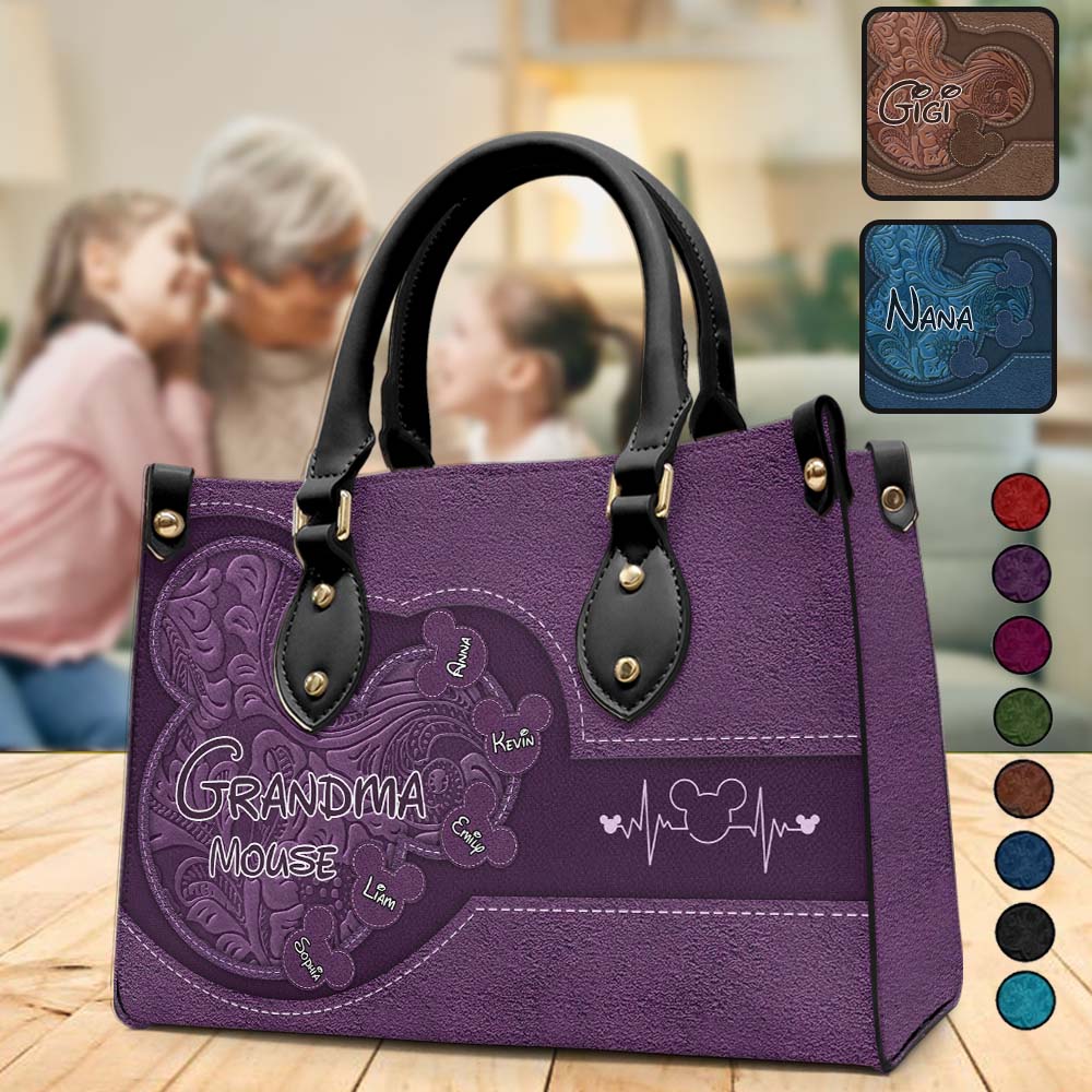 Personalized Mouse Ears Leather Handbag Custom Name Gift for Grandma Leather Handbag GradoCreations