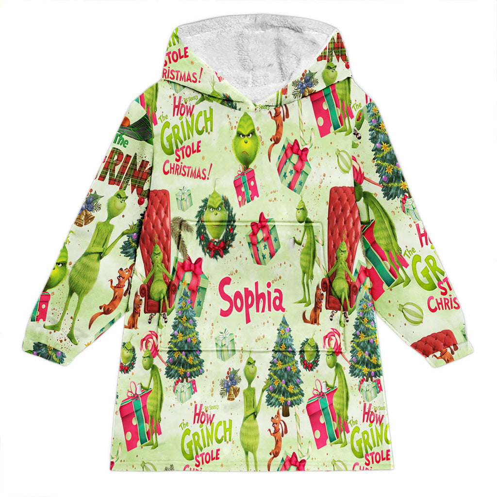Personalized How the Grinch Stole Christmas Blanket Hoodie for Kids Blanket Hoodie GradoCreations