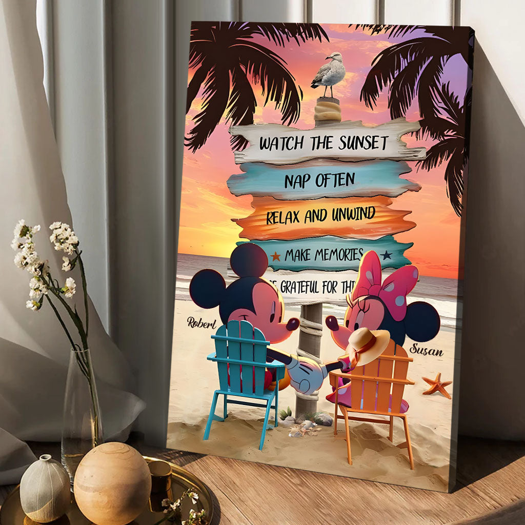 Personalized Mouse Ears Couple Canvas Sunset Beach Art Canvas And Poster GradoCreations