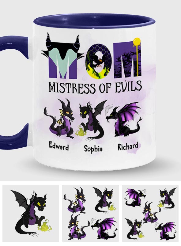 Personalized Two-Tone Accent Mug with 'Mistress of Evils' Design for Mom Accent Mug GradoCreations