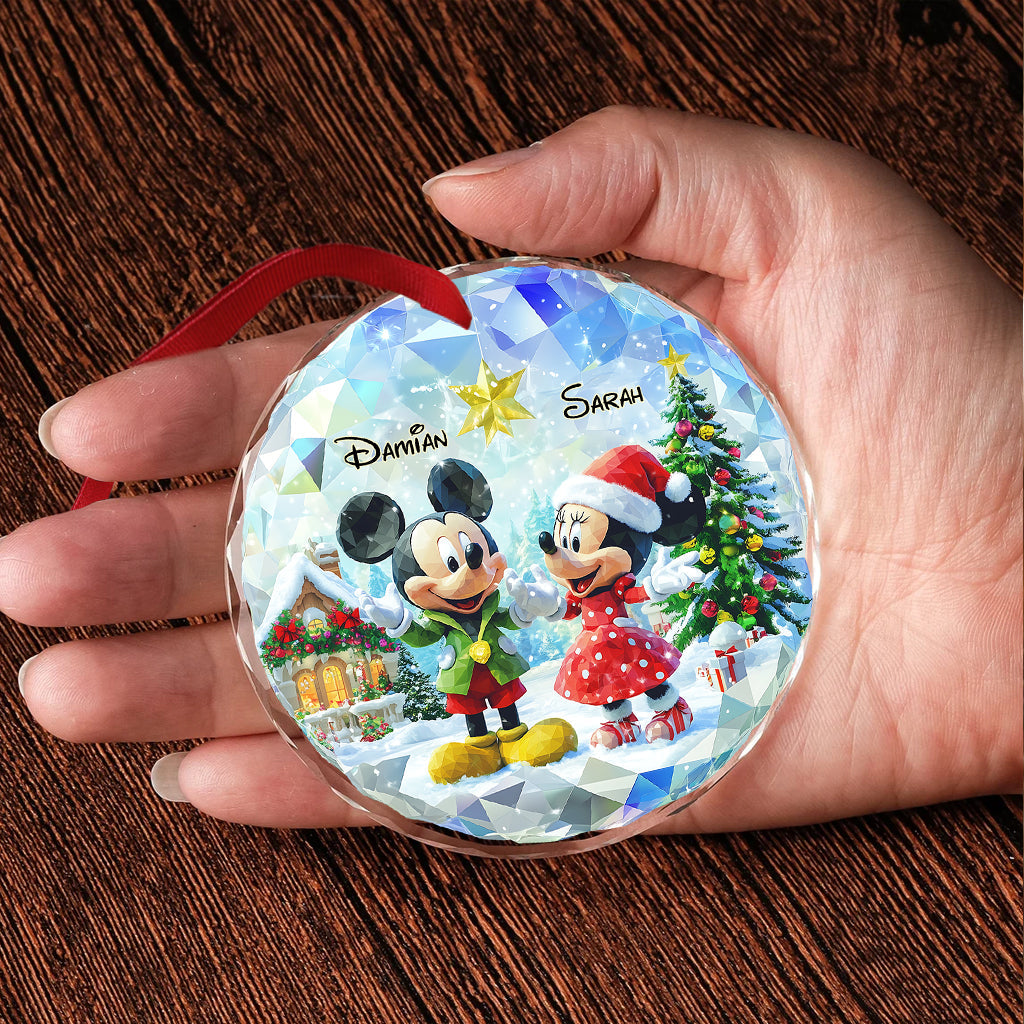 Personalized Round Glass Christmas Ornament with Couple Design Round Shaped Glass Ornament GradoCreations