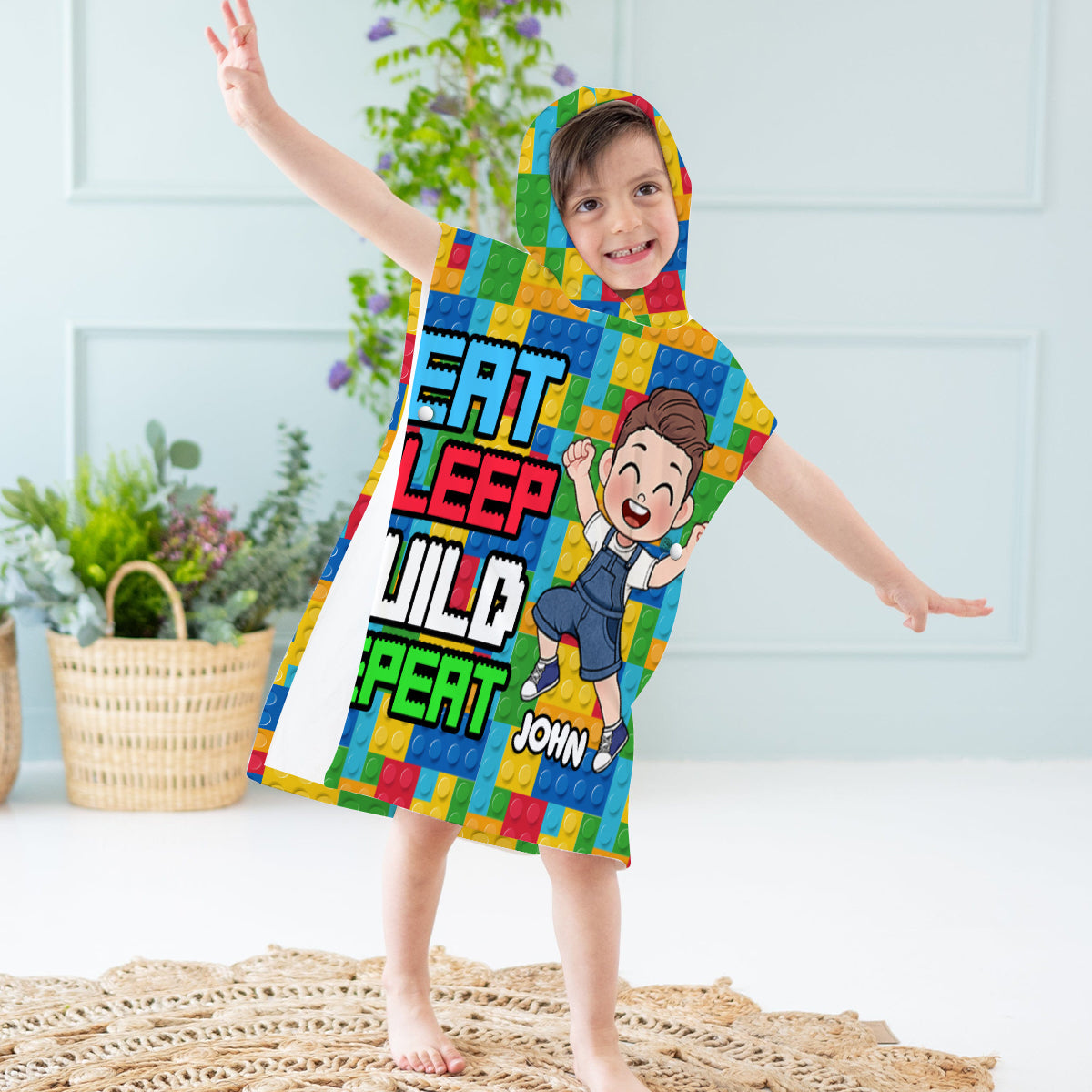 Personalized Kids Hooded Towel Poncho - Custom Name Gift Kid Hooded Towel Poncho GradoCreations