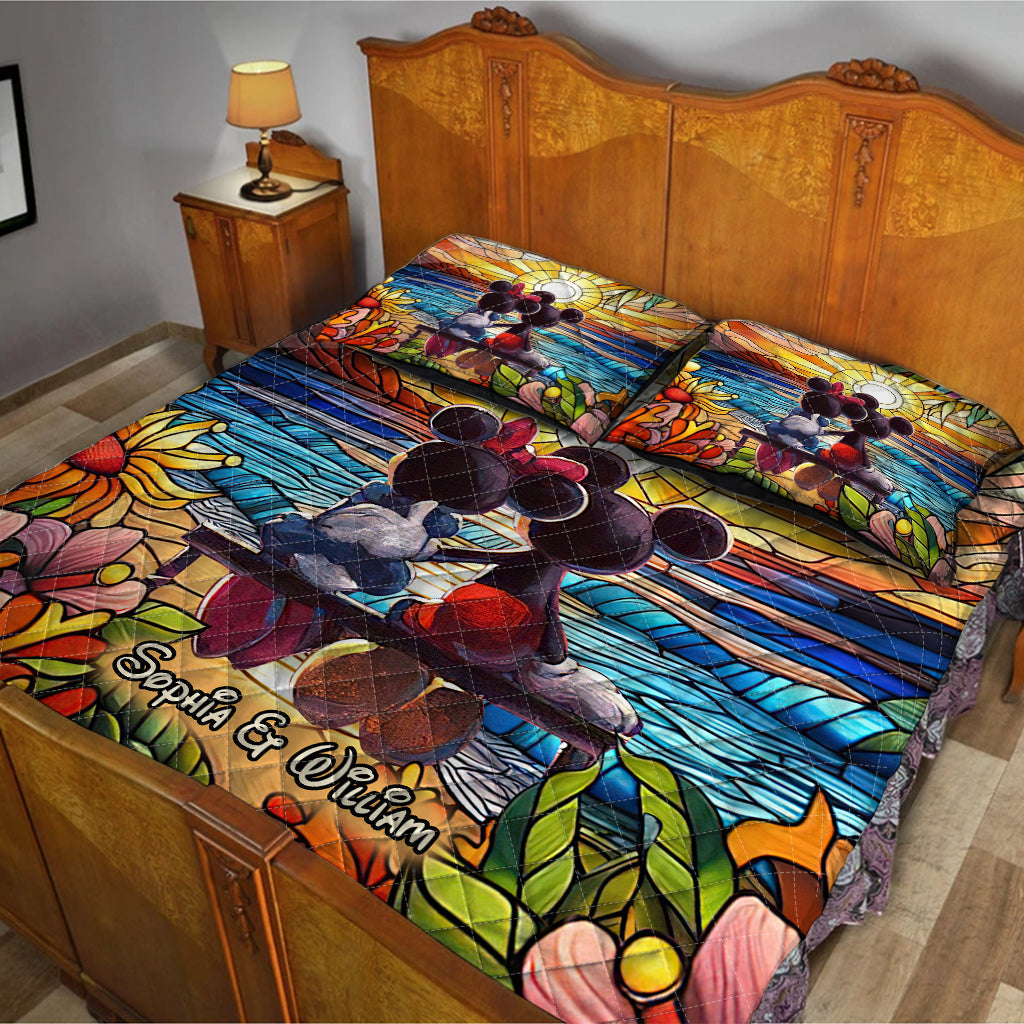 Personalized Romantic Sunset Quilt Set for Couples - Wedding, Anniversary Gift Quilt Set GradoCreations