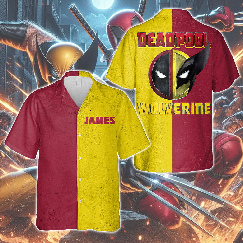 Personalized Deadpool & Wolverine Hawaiian Shirt Custom Name Gift for Him Hawaiian Shirt GradoCreations