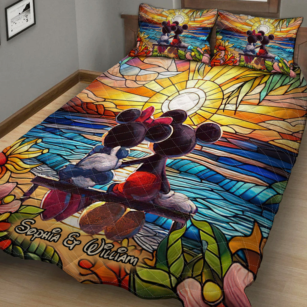 Personalized Romantic Sunset Quilt Set for Couples - Wedding, Anniversary Gift Quilt Set GradoCreations