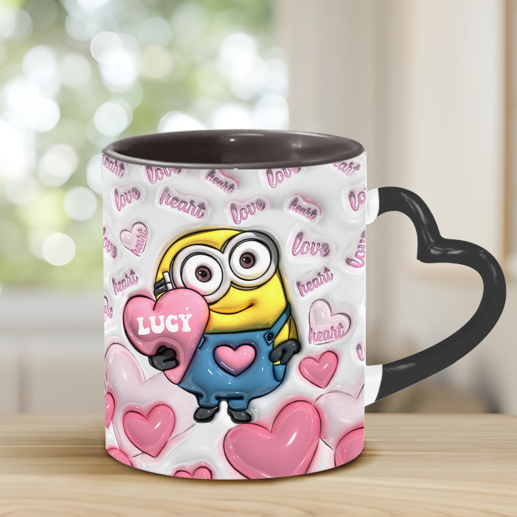 Personalized Heart Handle Mug Minion Design Custom Name Gift for Valentine’s Day Heart Handle Mug GradoCreations