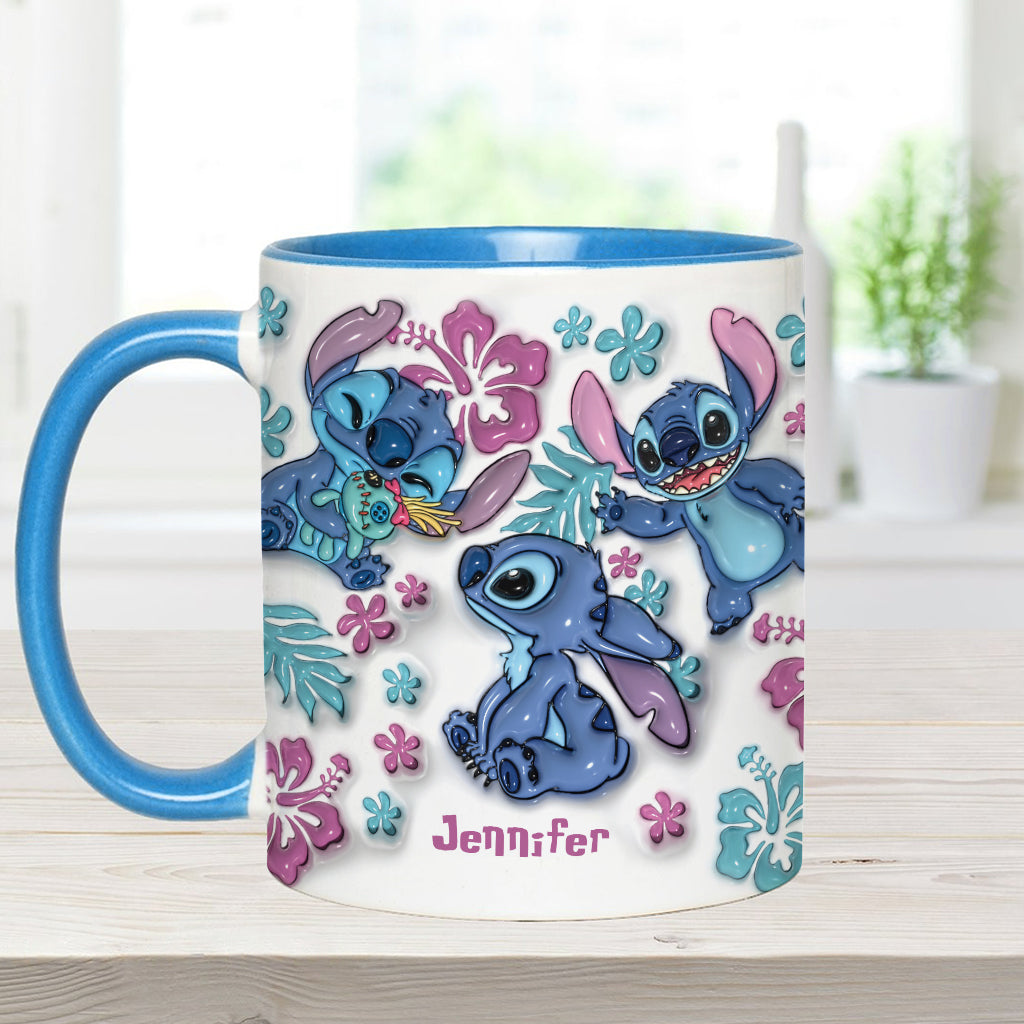 Personalized Accent Mug with Blue Rim Cute Character Design Gift for Mom Accent Mug GradoCreations