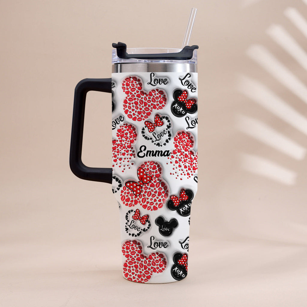 Personalized Mouse Heart Tumbler with Handle for Moms | Unique Christmas Gift Tumbler With Handle GradoCreations