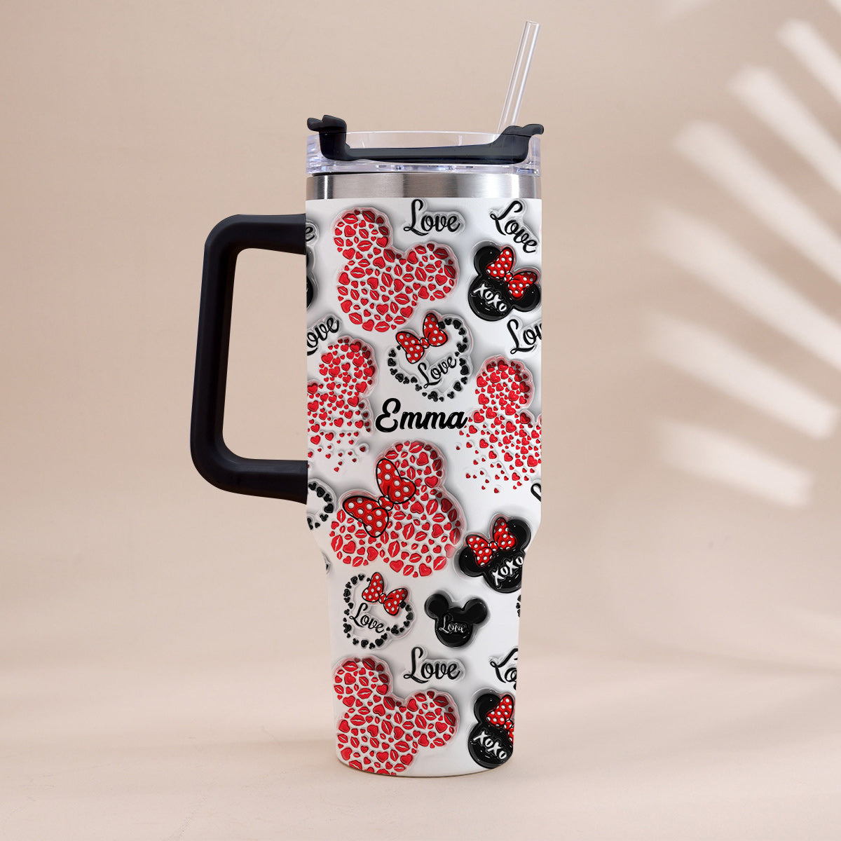 Personalized Mouse Heart Tumbler with Handle for Moms | Unique Christmas Gift Tumbler With Handle GradoCreations