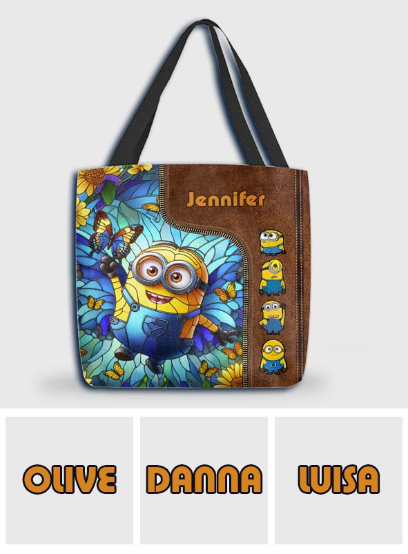 Personalized Stained Glass Minion Tote Bag Custom Name Gift Tote Bag GradoCreations