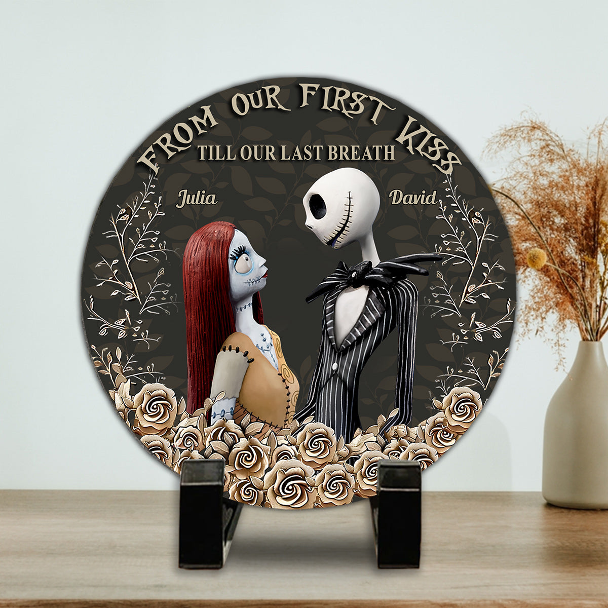 Personalized Round Slate Stone First Kiss Gift for Couples Round Shaped Stone GradoCreations