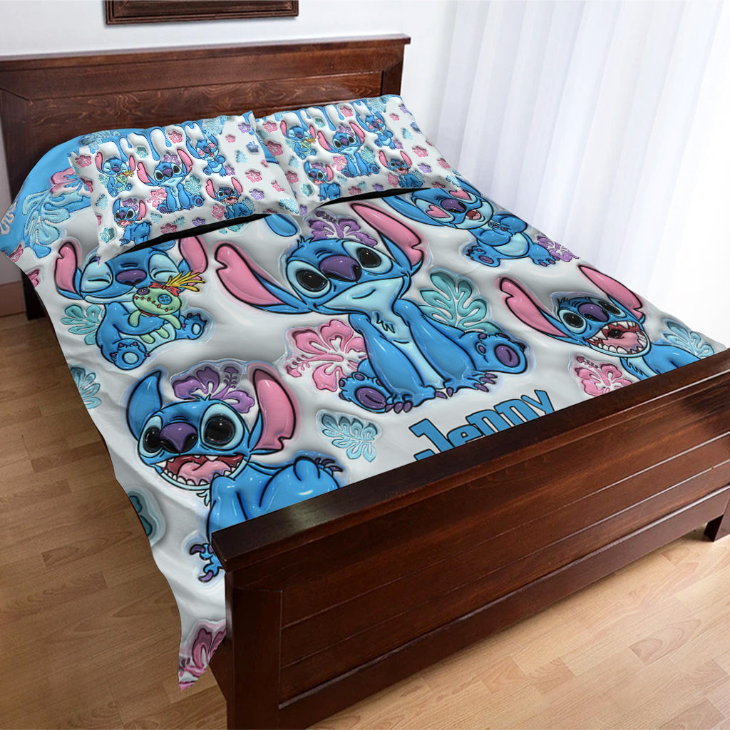 Personalized Ohana Bedding Set with Cute Stitch Design | Custom Name Gift Bedding Set GradoCreations