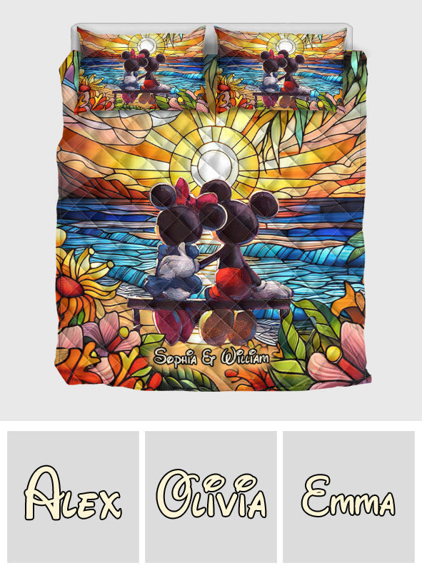 Personalized Romantic Sunset Quilt Set for Couples - Wedding, Anniversary Gift Quilt Set GradoCreations