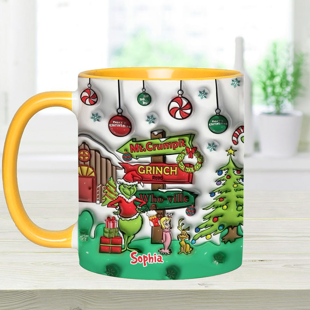 Personalized Christmas Accent Mug Grinch Design Custom Name Gift Accent Mug GradoCreations