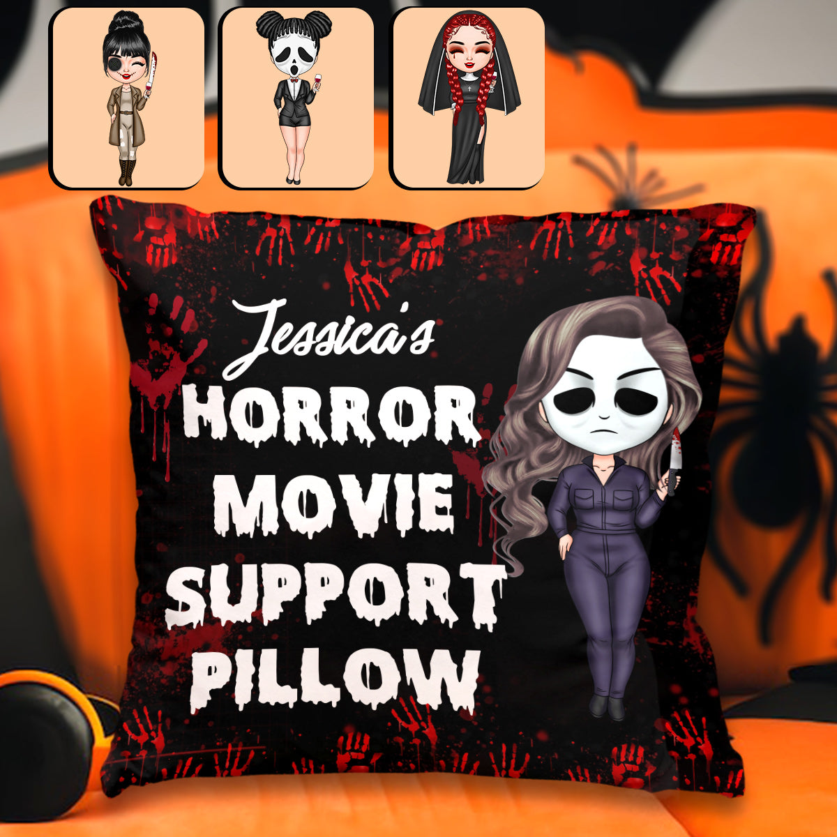 Personalized Horror Movie Support Pillow Custom Name Gift Throw Pillow GradoCreations