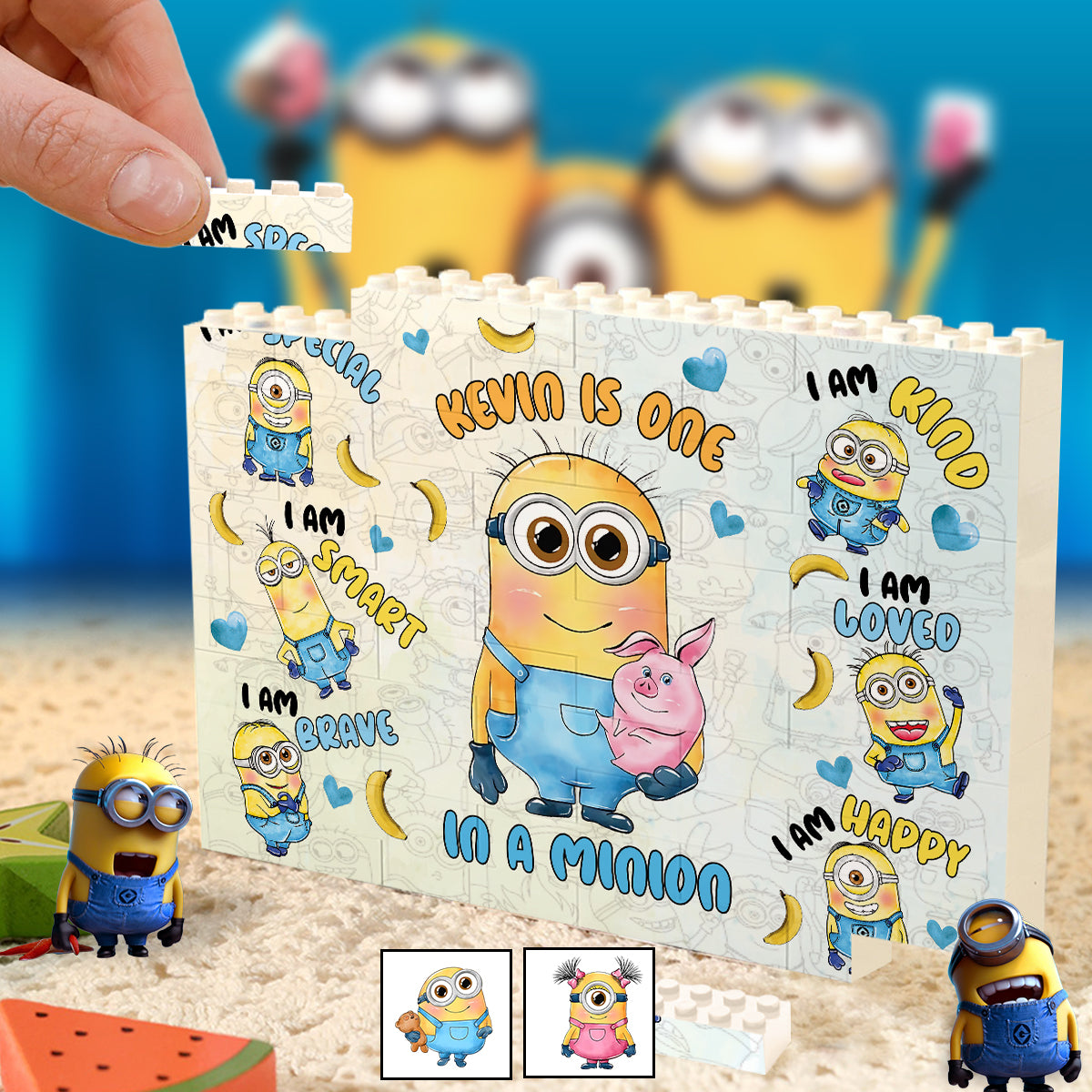 Personalized Minions Building Brick Block Custom Design Gift One-sided Rectangle Building Brick Blocks GradoCreations
